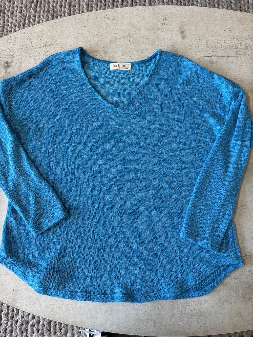 Peach Love California Teal Blue V-Neck Women's Sweater